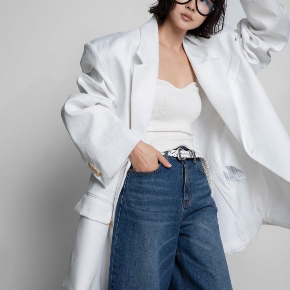 White Oversized Linen Blazer Women Linen Jacket